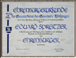 Ehrenbürgerurkunde von Hand geschrieben; Grösse: 40 x 50 cm mit Band im Querformat