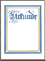Urkunde weiss mit Gold und Blau. Größe: A4