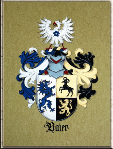 Familienwappen auf Pergamentpapier.