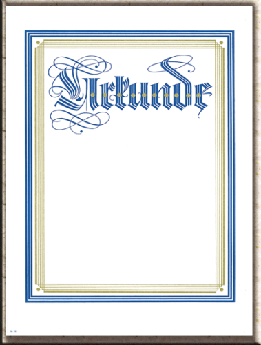 Urkunde weiss mit Gold und Blau. Größe: A4